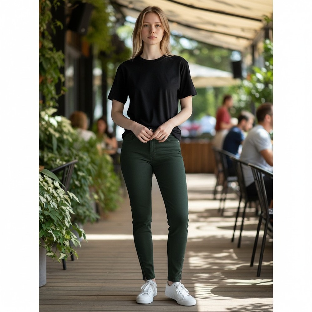 Carmar Womens Skinny Ankle Zip Jeans Forest Green Coated Stretch Size 25